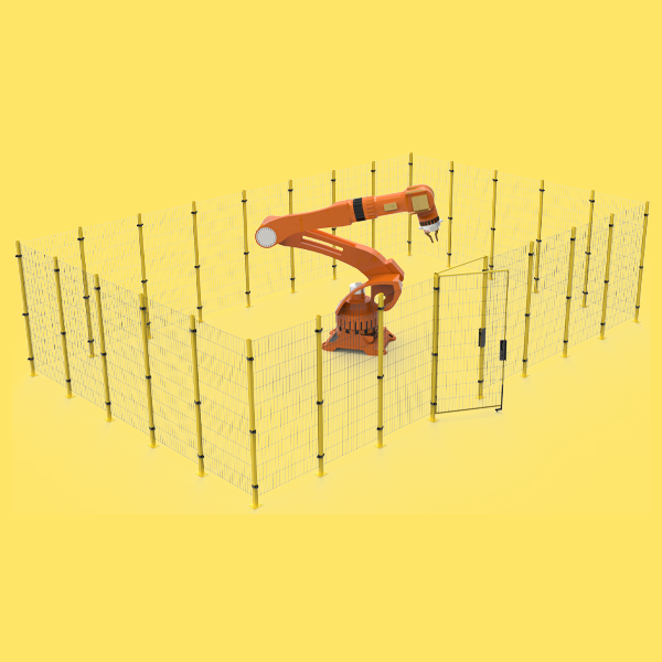A set of assembled 2D fence panel machine guarding