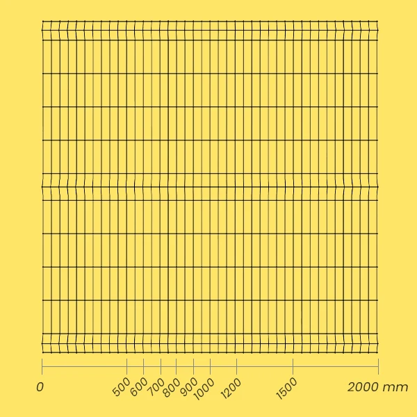 Nine different widths of 3D fence panel on white background.