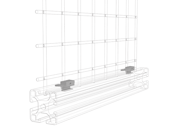 Three pieces of head fasteners and the detail of mesh panel and aluminum profile connection.