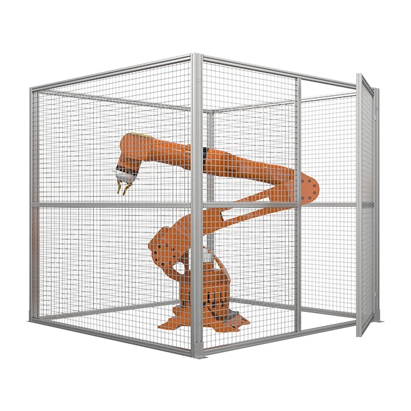 A set of aluminum profile robot fence with a swing door.
