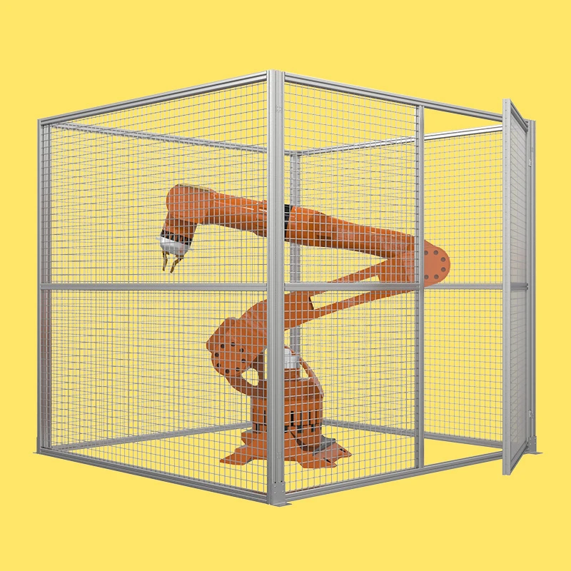 A set of aluminum profile robot fence with a swing door.