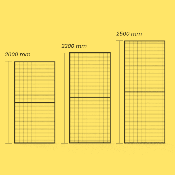 Three different height of crimp-mesh machine guarding on white background.