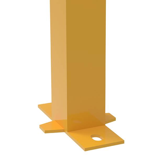 A yellow machine guard post with cross plate