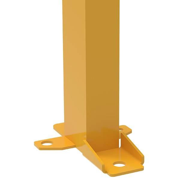 A yellow machine guard post with cross plate