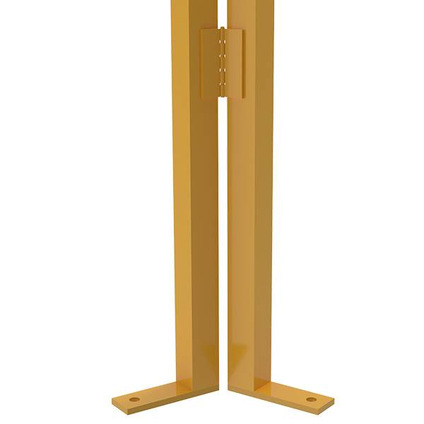 Two yellow machine guard posts are connected with a hinge.