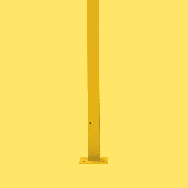 A yellow machine guarding post