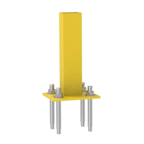 Machine guarding post is fixed on the concrete floor with 4 expansion bolts.
