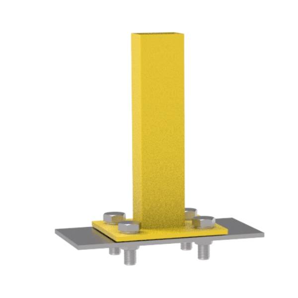 Machine guarding post is fixed on the steel plate underneath with 4 hinged bolts.