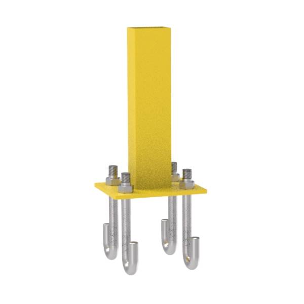 Machine guarding post is fixed on the grating floor with 4 J-bolts.