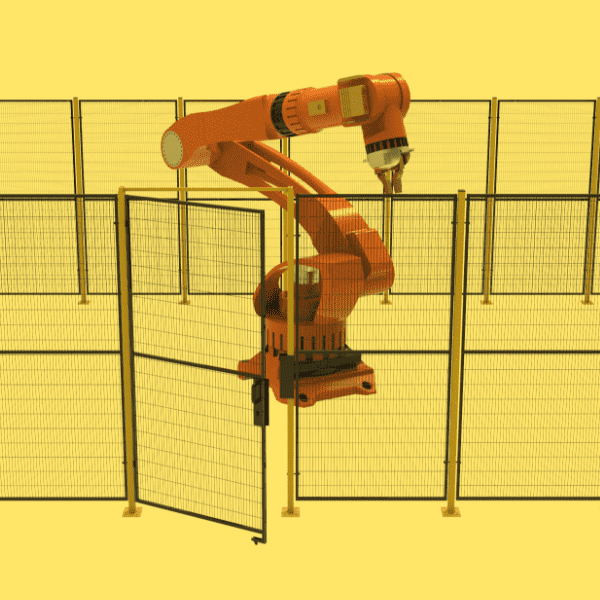A compete set of machine guarding system with a double hinged door.