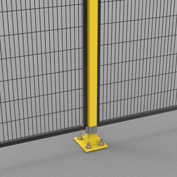 Mesh panels and post are fixed on the concrete floor with expansion bolts.