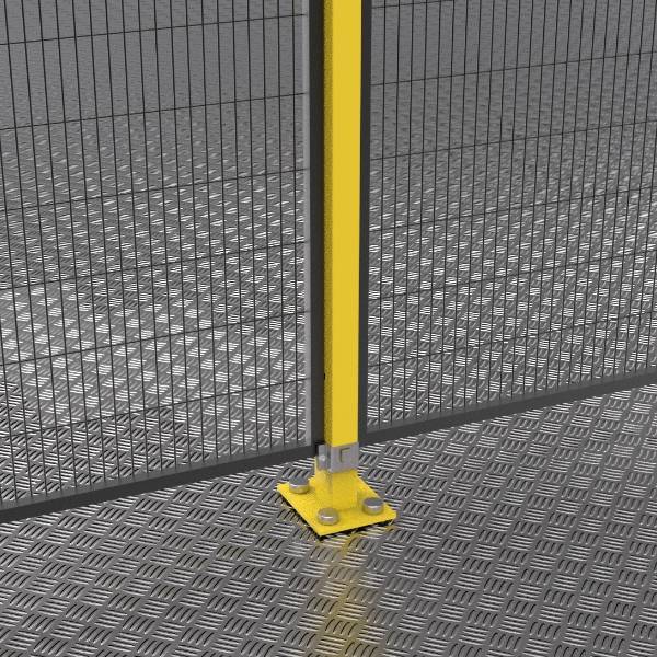 Mesh panels and post are fixed on the steel plate floor with hinged bolts.
