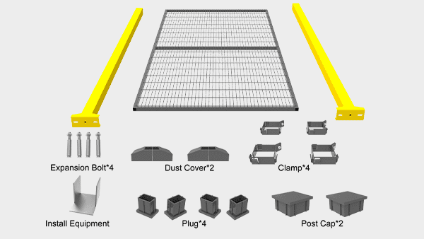 The assembled parts of machine guarding system are arranged together.