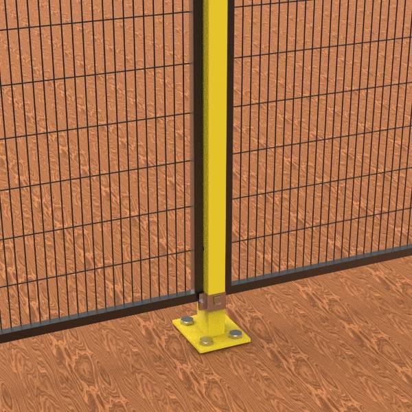 Mesh panels and post are fixed on the wood floor with wood screws.