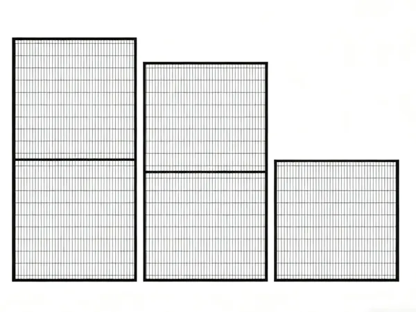 This image displays Mesh Panels in varying sizes, typical components for enclosures in systems like machine guarding, arranged in a stepped layout.
