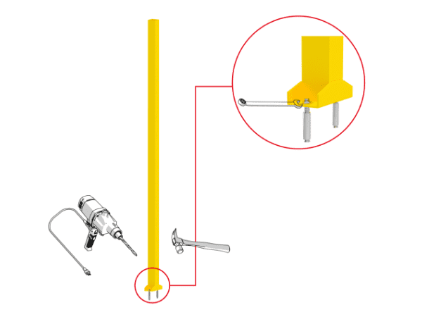 The expansion bolt fixes post on the concrete floor.