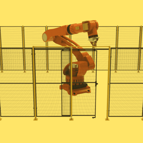 A complete set of machine guarding system with a top rail door.