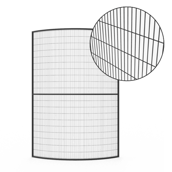 A piece of weld-mesh machine guarding corner panel.