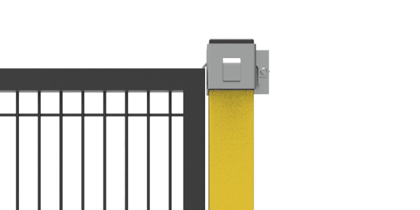 A panel is fastened to the post with clamp.