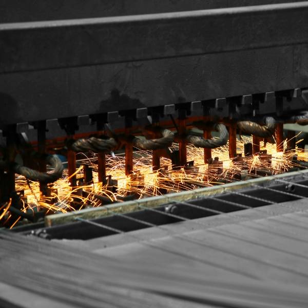 The welding machine is welding the weld-mesh panel.
