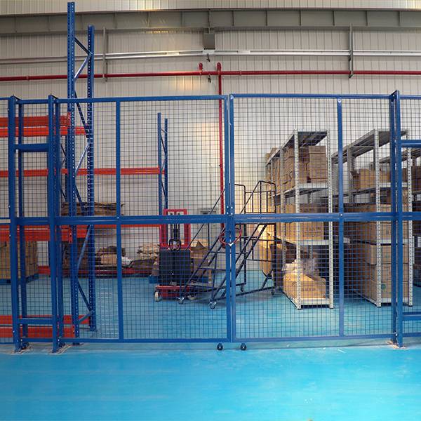 The black warehouse partition fence is securing goods.