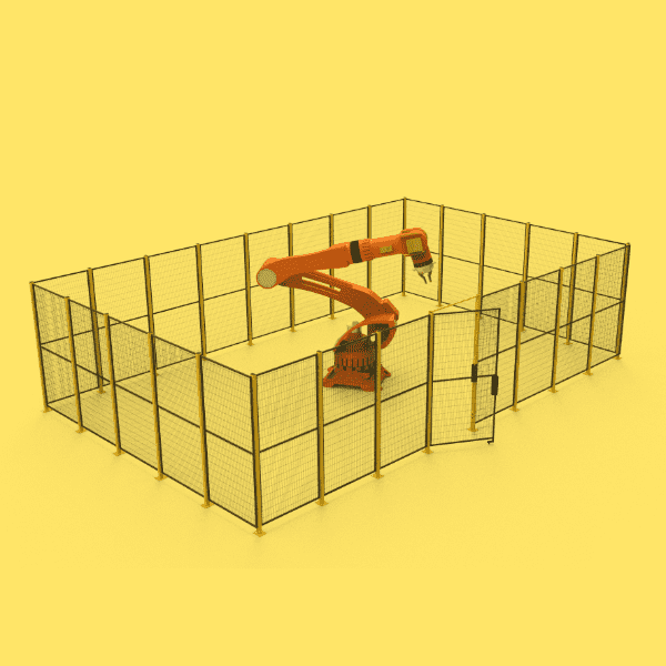 A set of assembled weld-mesh-machine guarding.