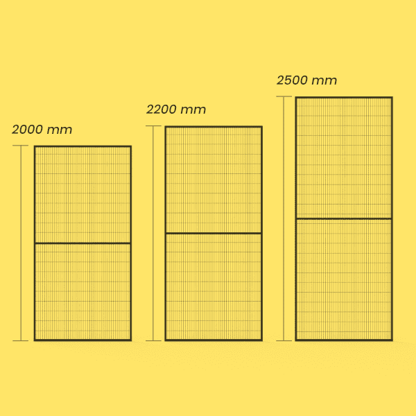  Three different height of weld-mesh machine guarding on white background.